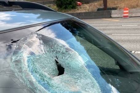 Here is damage to the windshield of one of the vehicles struck in the Tuesday, July 20 debris-throwing incident.