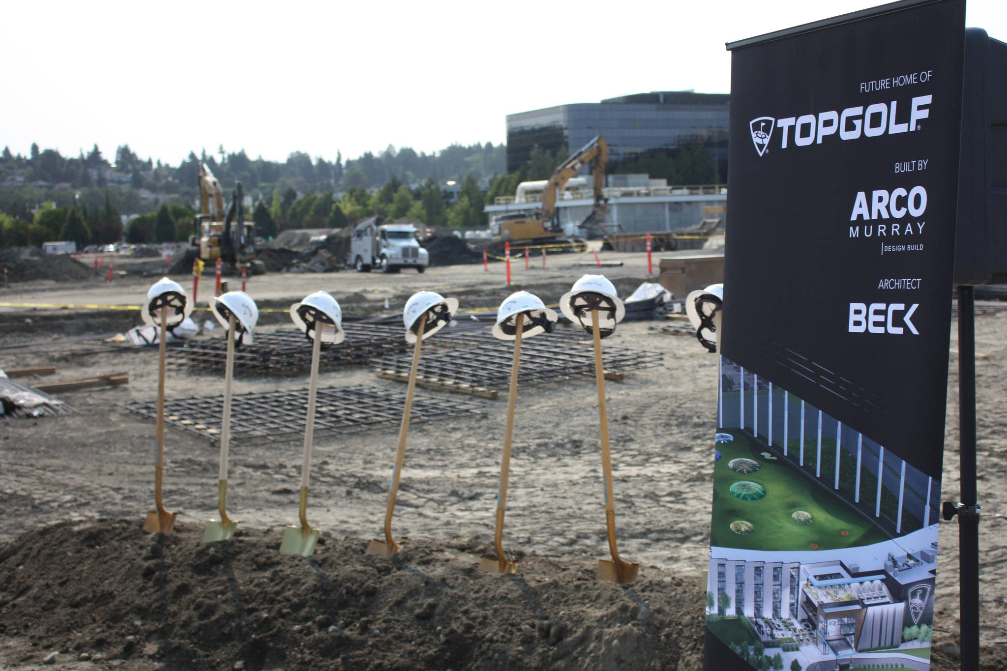 Shovels lined up for Topgolf breaking ground ceremony on August 3 (photo credit: Cameron Sheppard)