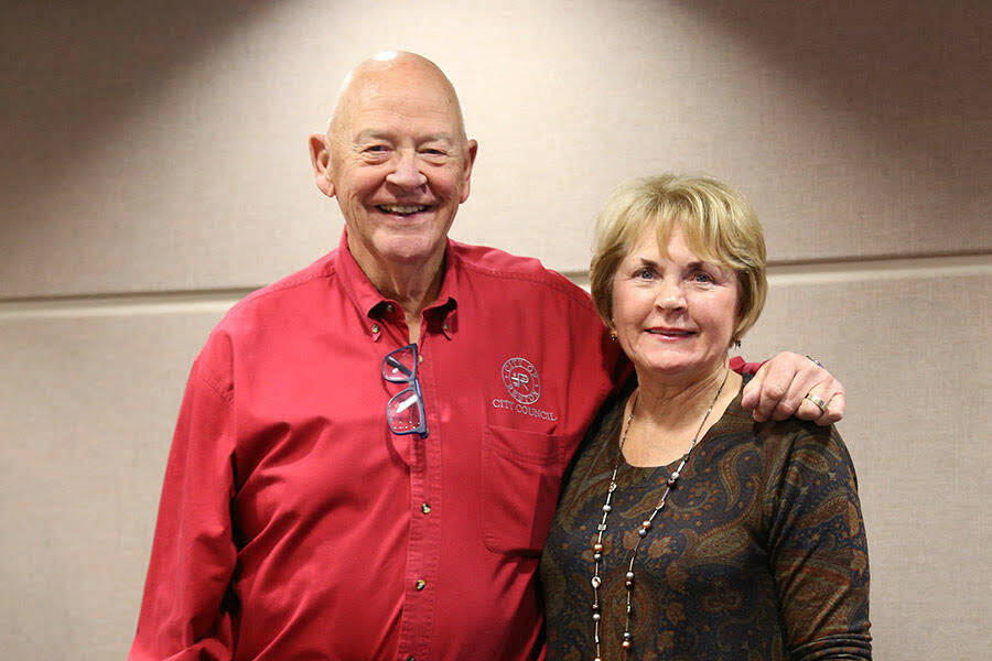 Don and Vicky Persson at Don’s final city council meeting on Dec. 9, 2019. (courtesy of City of Renton)
