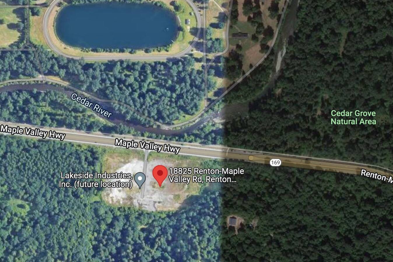 Location of proposed asphalt plant on State Route 169 (Google Maps screenshot)