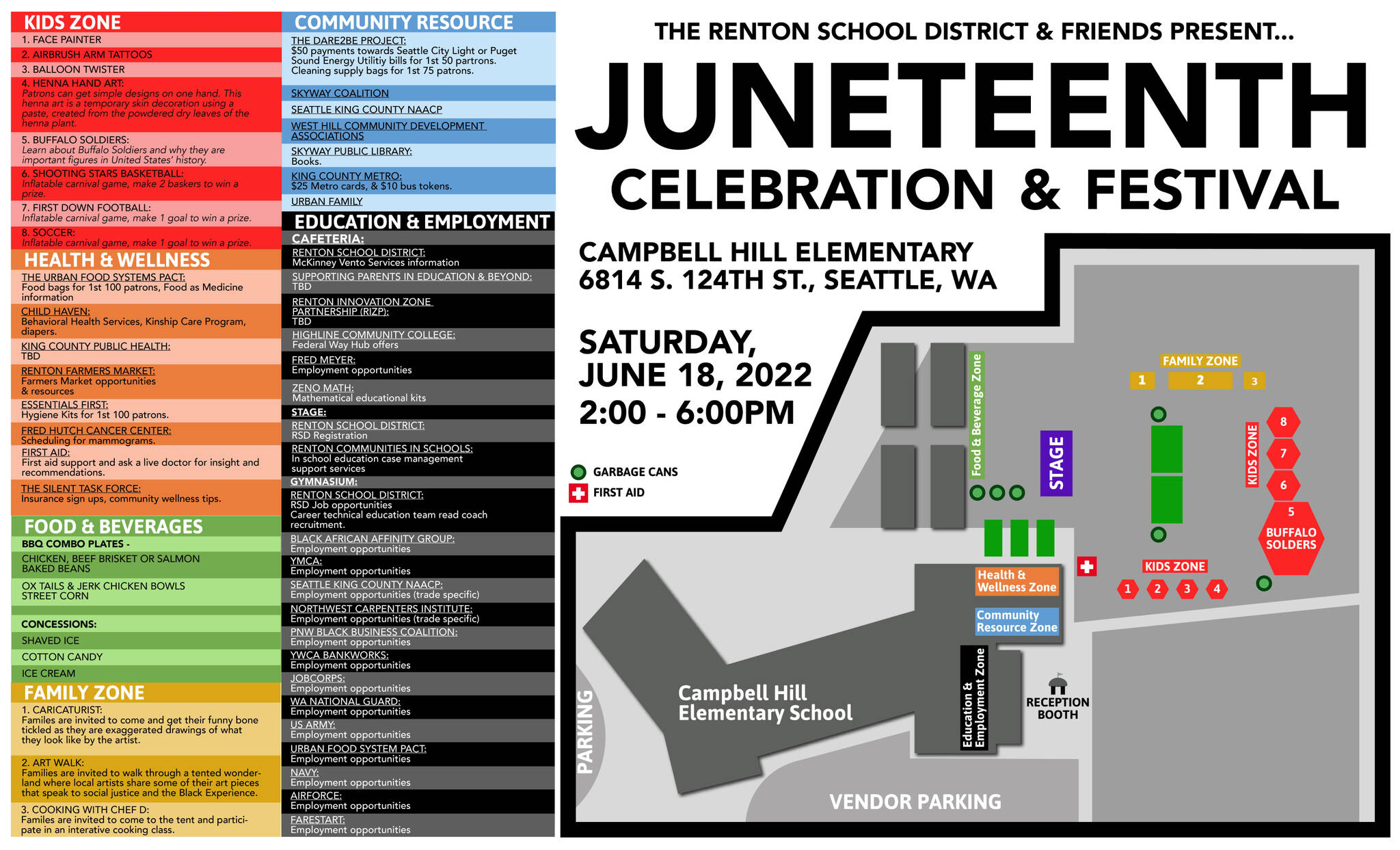 The Juneteenth Celebration and Festival 2022 at Campbell Hill Elementary School will offer food, fun, and important services for Renton's Black community. Photo courtesy of the Renton School District.
