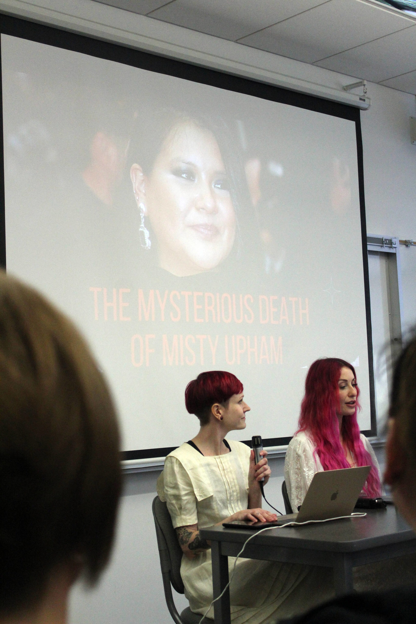 The Murder Murder News podcast, hosted by Angelina (left) and Aurora, recorded a live episode about the mysterious death of Misty Upham, an indigenous actor who died in Auburn, Washington in 2014. Photo by Bailey Jo Josie/Sound Publishing