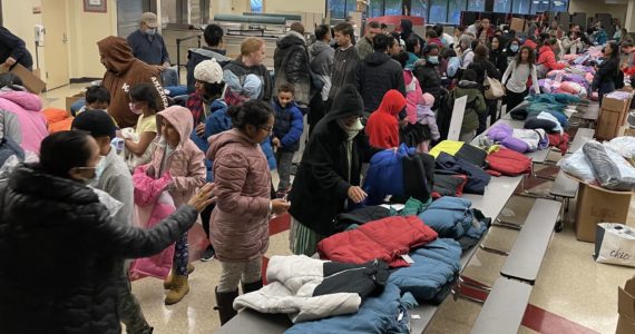 Over 850 coats were prepared for this year’s “Operation Warm” at Renton High School on Oct. 22. Photo courtesy of Ruth Pérez