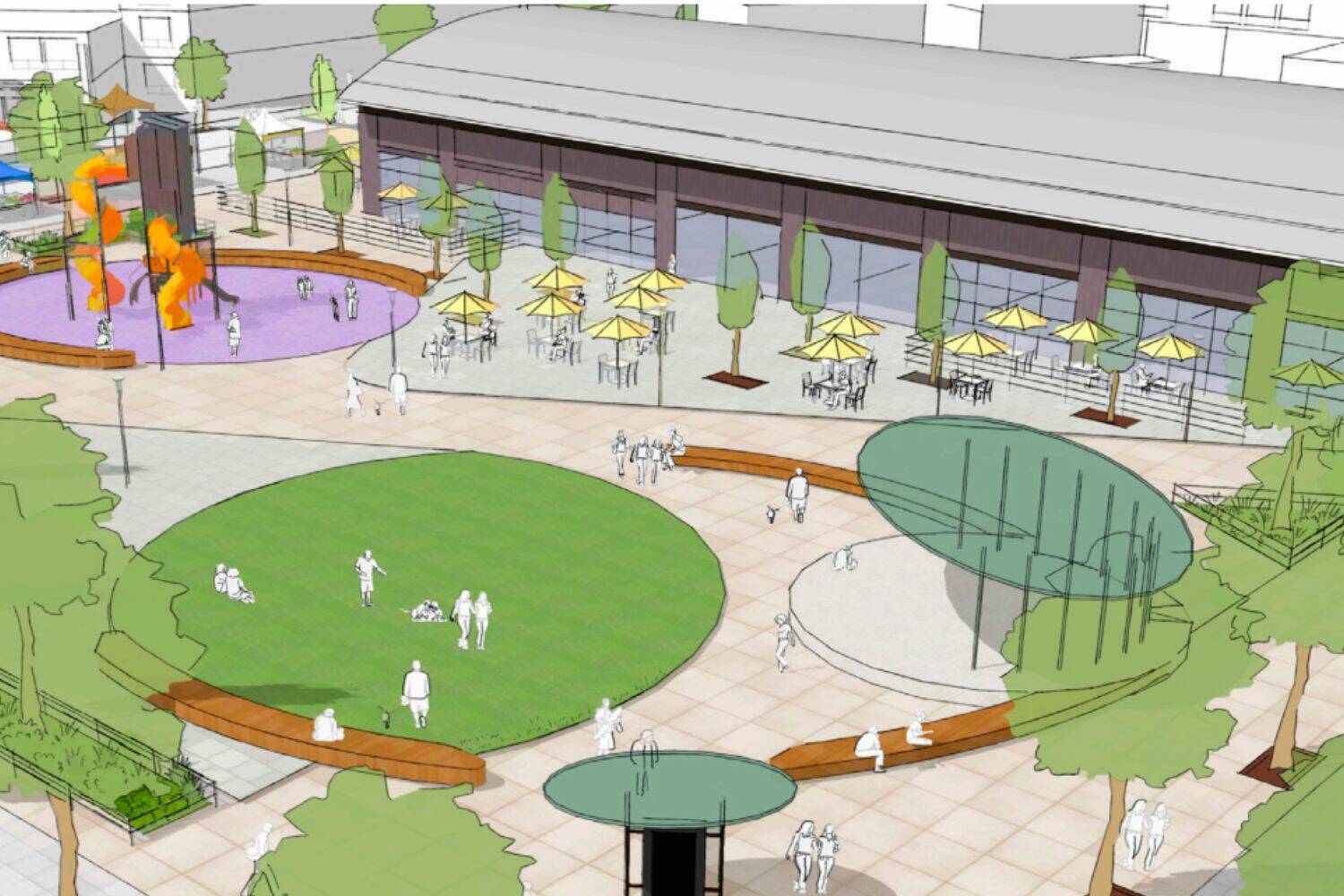 Screenshot from a report in the 2023-2025 Capital Budget Request
Design rendering of the public square surrounding the renovated Pavilion Building.
