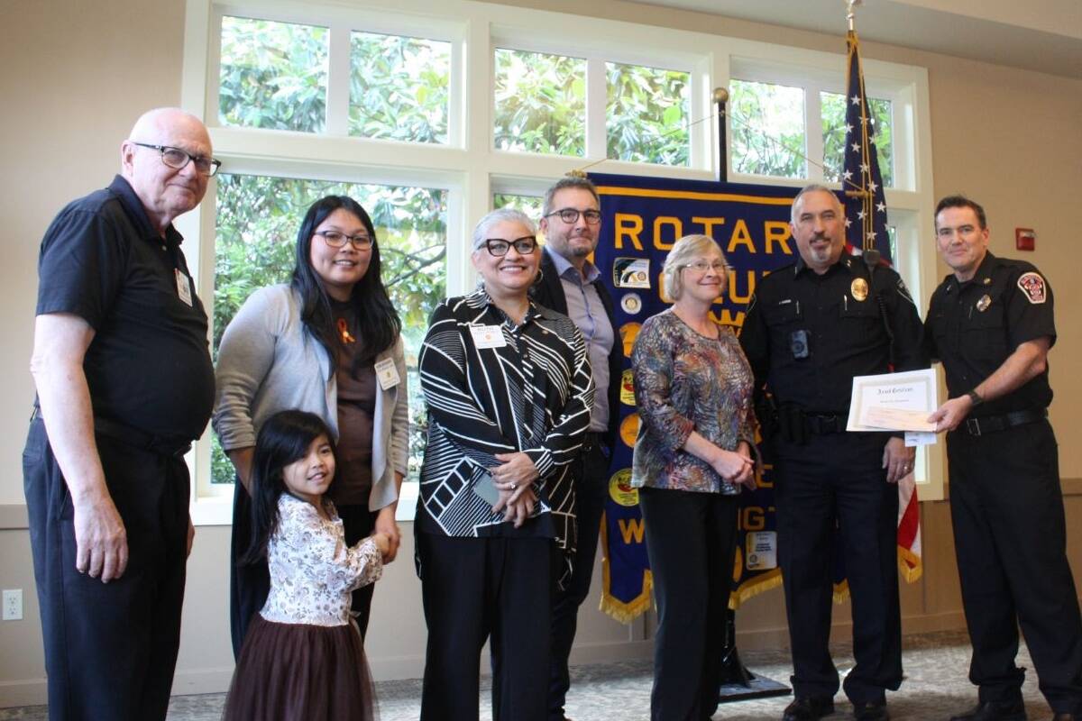 Renton Rotary Club’s RotaCare fund gift roughly $43,000 to help support FD CARES. Renton Rotary Club leaders, Renton Mayor Armondo Pavone, Renton City Council members, and representatives from the police and fire celebrate the donation. Cameron Sheppard/Renton Reporter
