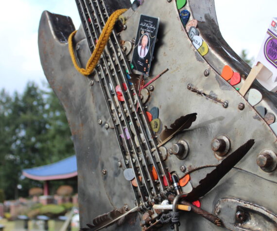 A statue of Jimi Hendrix’s famous Fender Stratocaster at the Rock n’ Roll legend’s memorial in Renton. Bailey Jo Josie / Renton Reporter