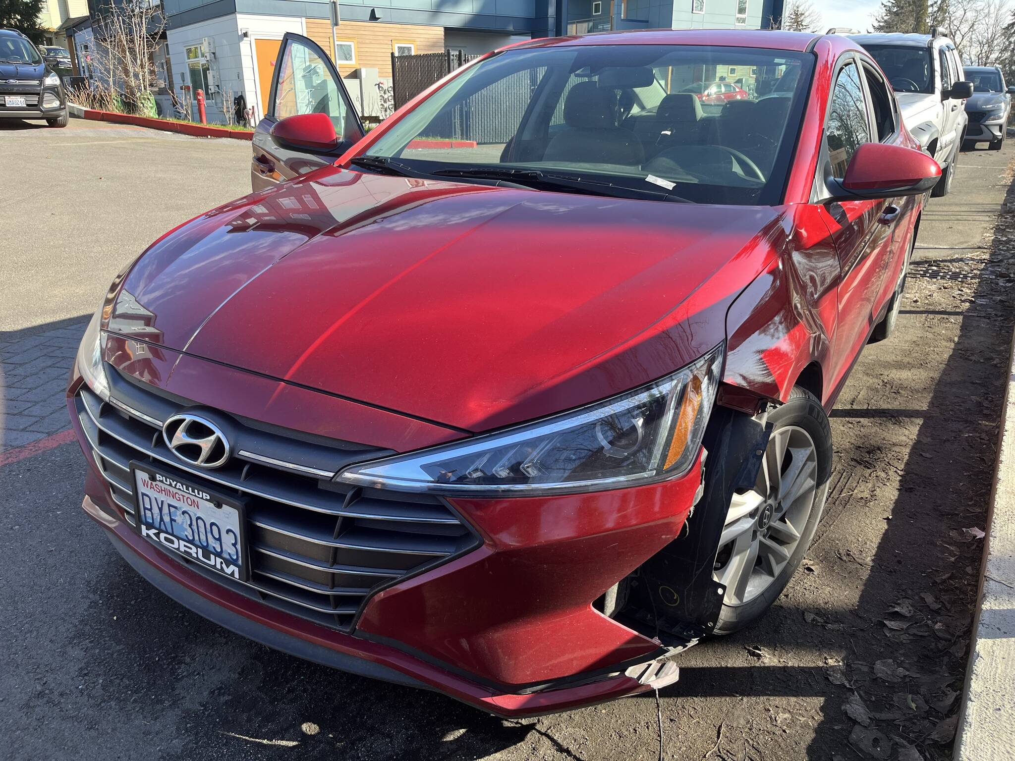 Damage to the 2019 Hyundai Elantra. (Photo by Ben Leung/Renton Reporter)