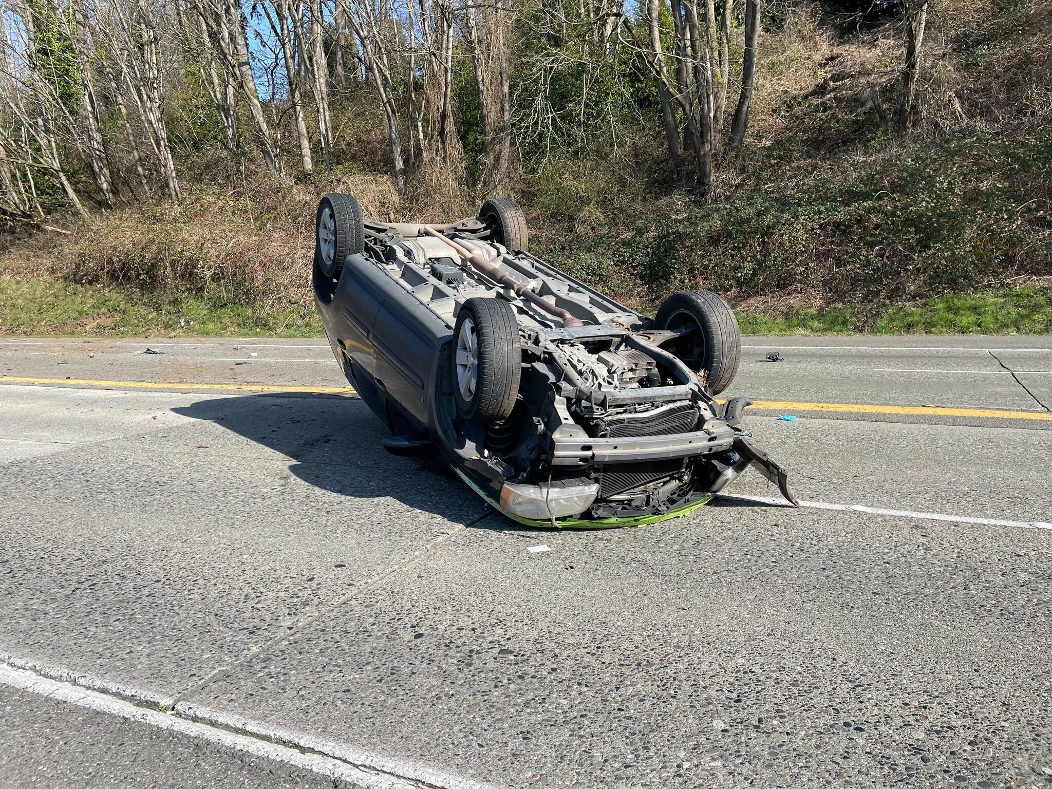A vehicle flipped in the 2000 Block of Southwest Sunset Boulevard on March 18, resulting in the death of a 37-year-old man. Courtesy of the Renton Police Department.