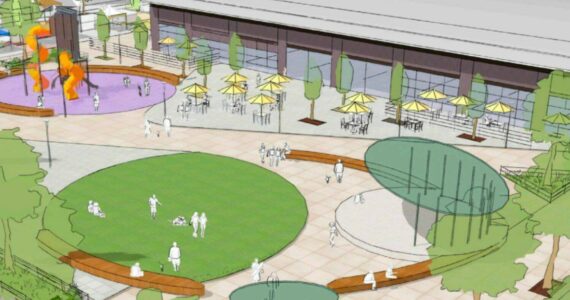 Preliminary design rendering of the Logan Place Market project. (Screenshot from City of Renton report)