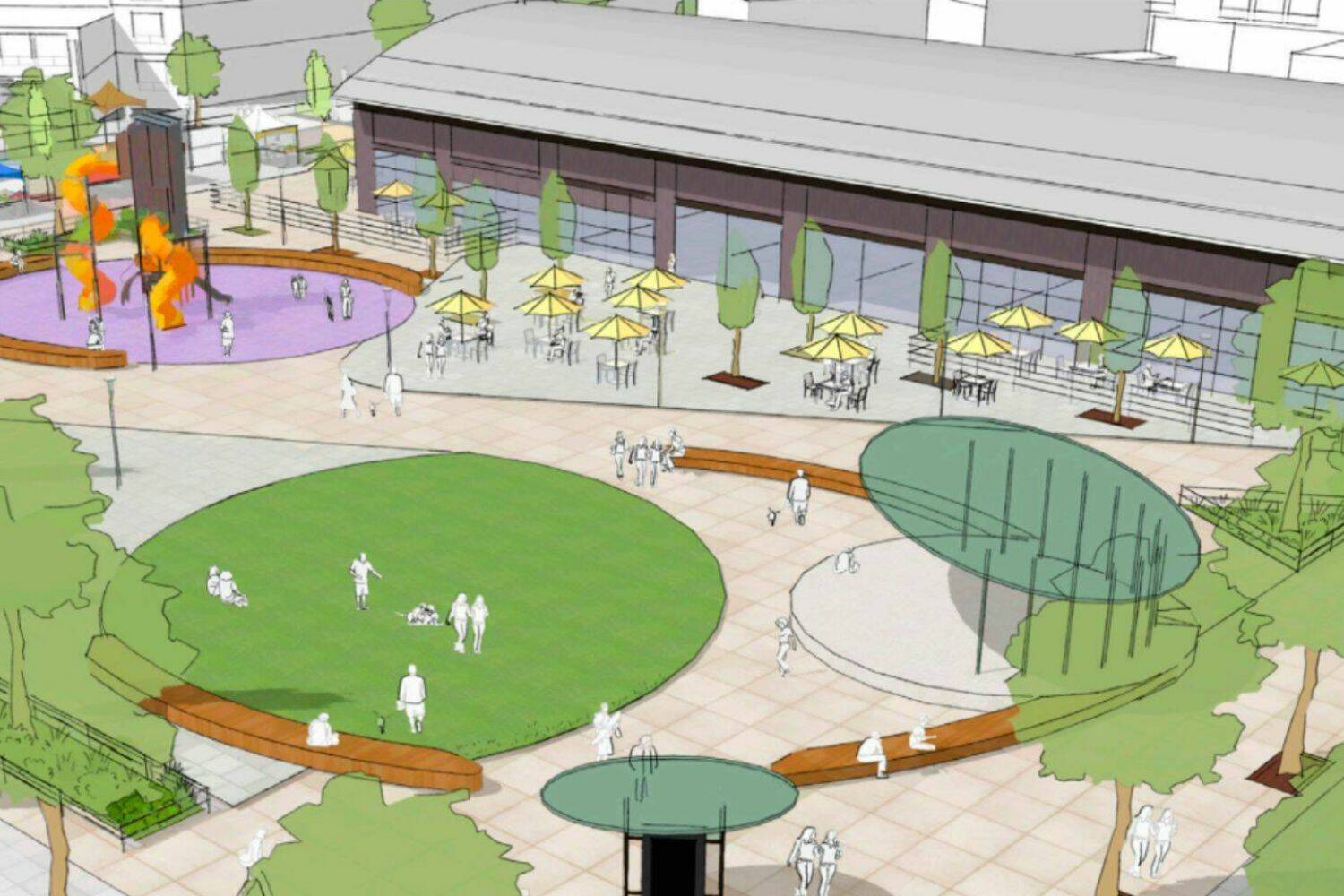 Preliminary design rendering of the Logan Place Market project. (Screenshot from City of Renton report)