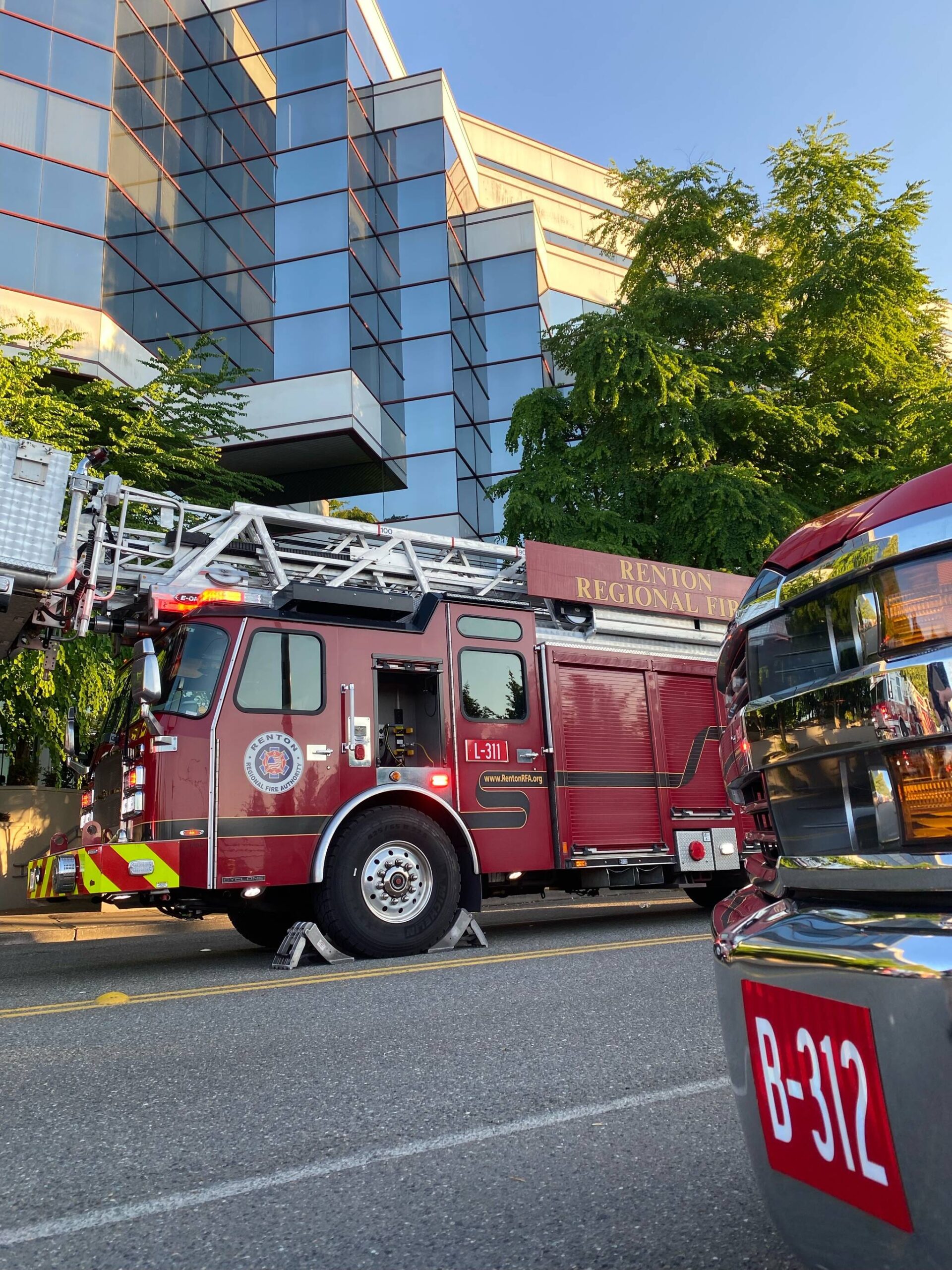 The fire was found on the first floor of the vacant Boeing building. Photo courtesy of Puget Sound Fire Authority.