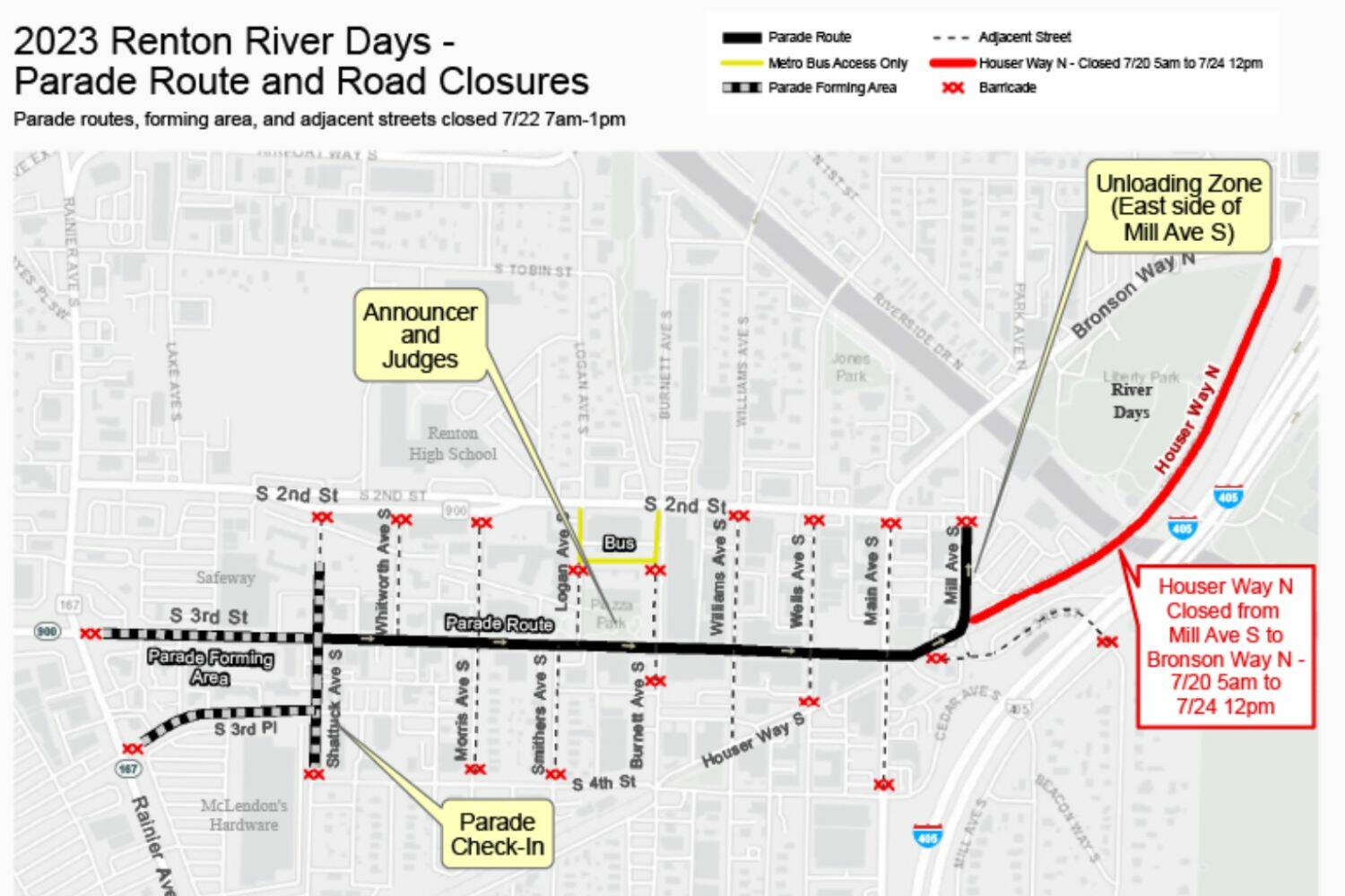 (Screenshot from City of Renton website)
Downtown Renton parade route for Saturday, July 22.