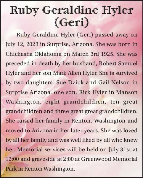 Ruby Geraldine Hyler (Geri) | Obituary