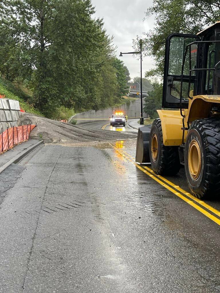 A mudslide resulted in road blockages on Aug. 29 in Renton. (Courtesy of the Renton Police Department.)