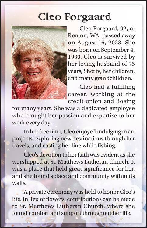 Cleo Forgaard | Obituary
