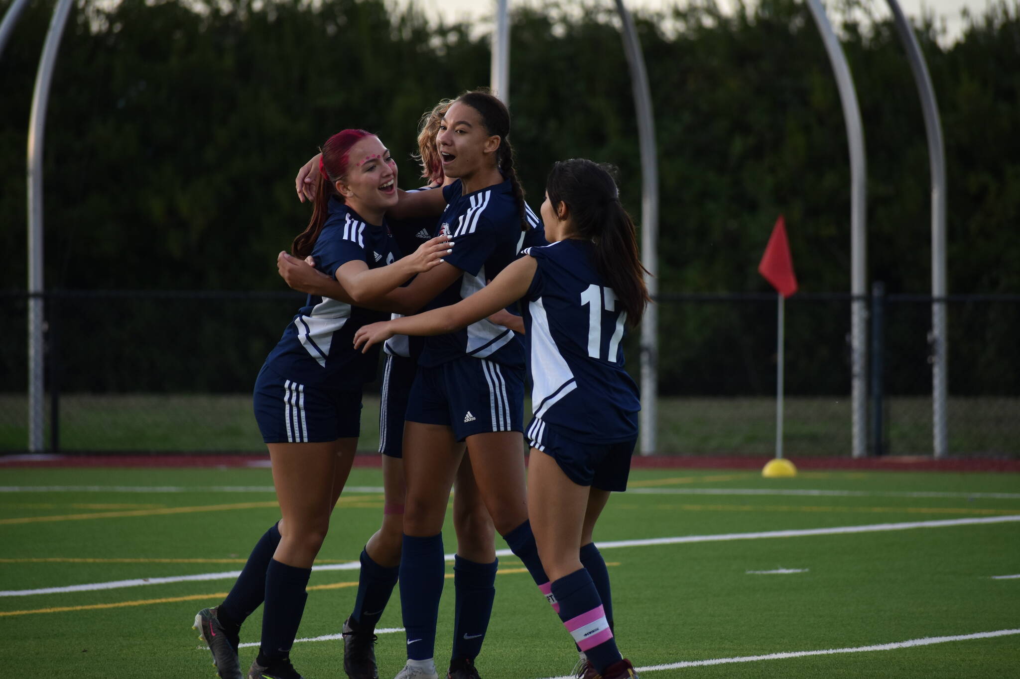 Eagles celebrate after the first goal against Renton. Ben Ray / The Reporter
