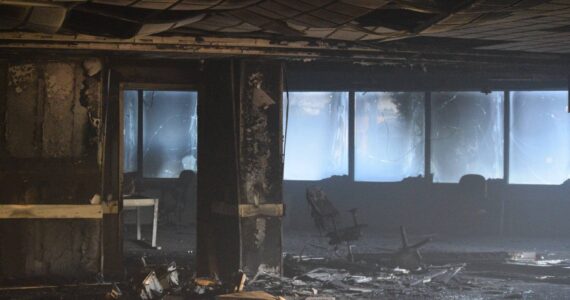 The interior of a vacant downtown Renton building after a fire in June 2023. (Courtesy of the Renton Regional Fire Authority.)