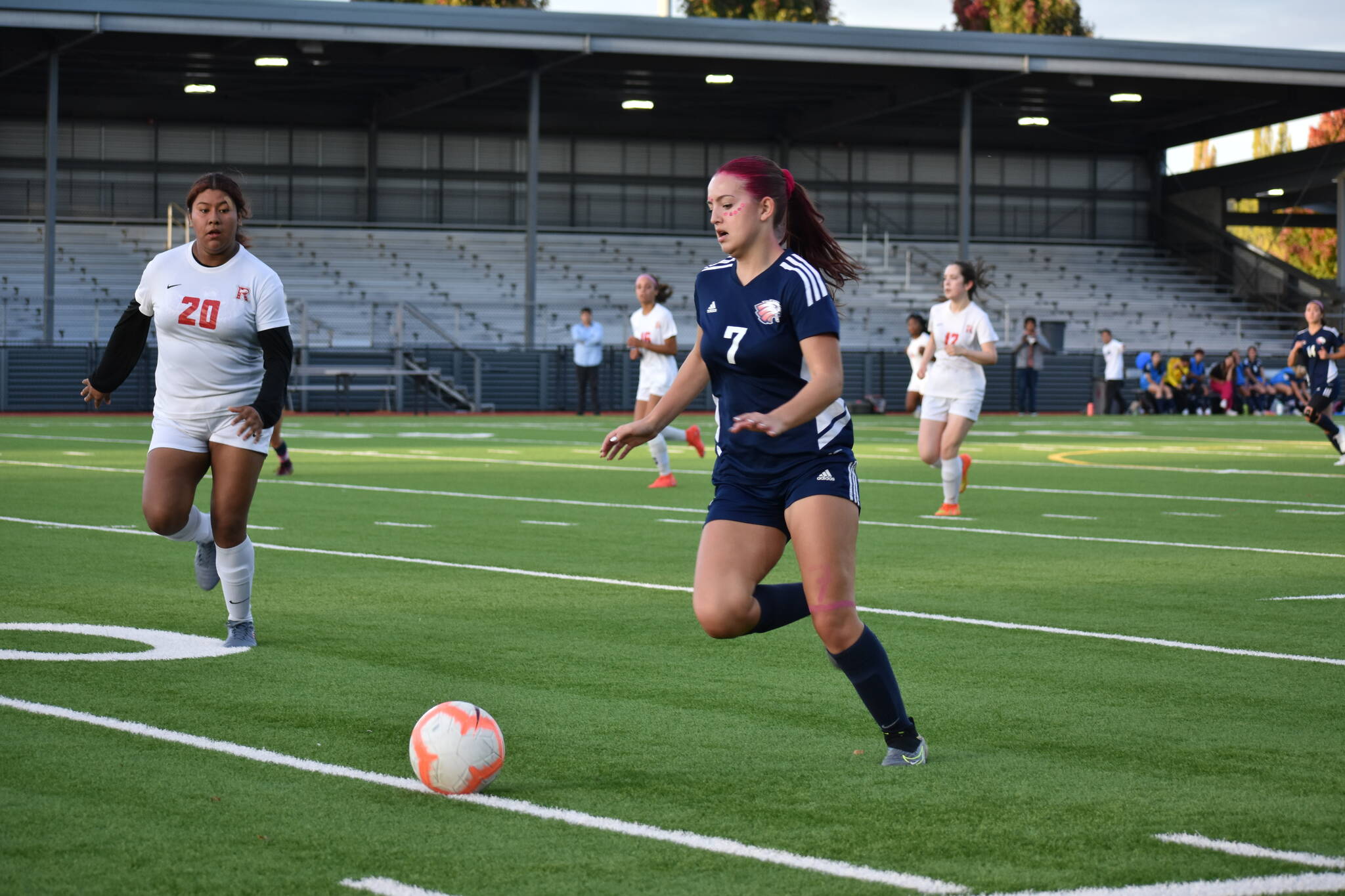 Ralston seen dribbling her way to a goal against Renton. Ben Ray / The Reporter