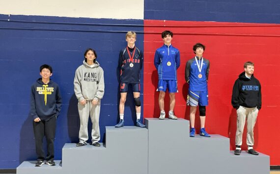 Jackson Mostrom atop the podium. Photo provided by Desiree Mostrom.