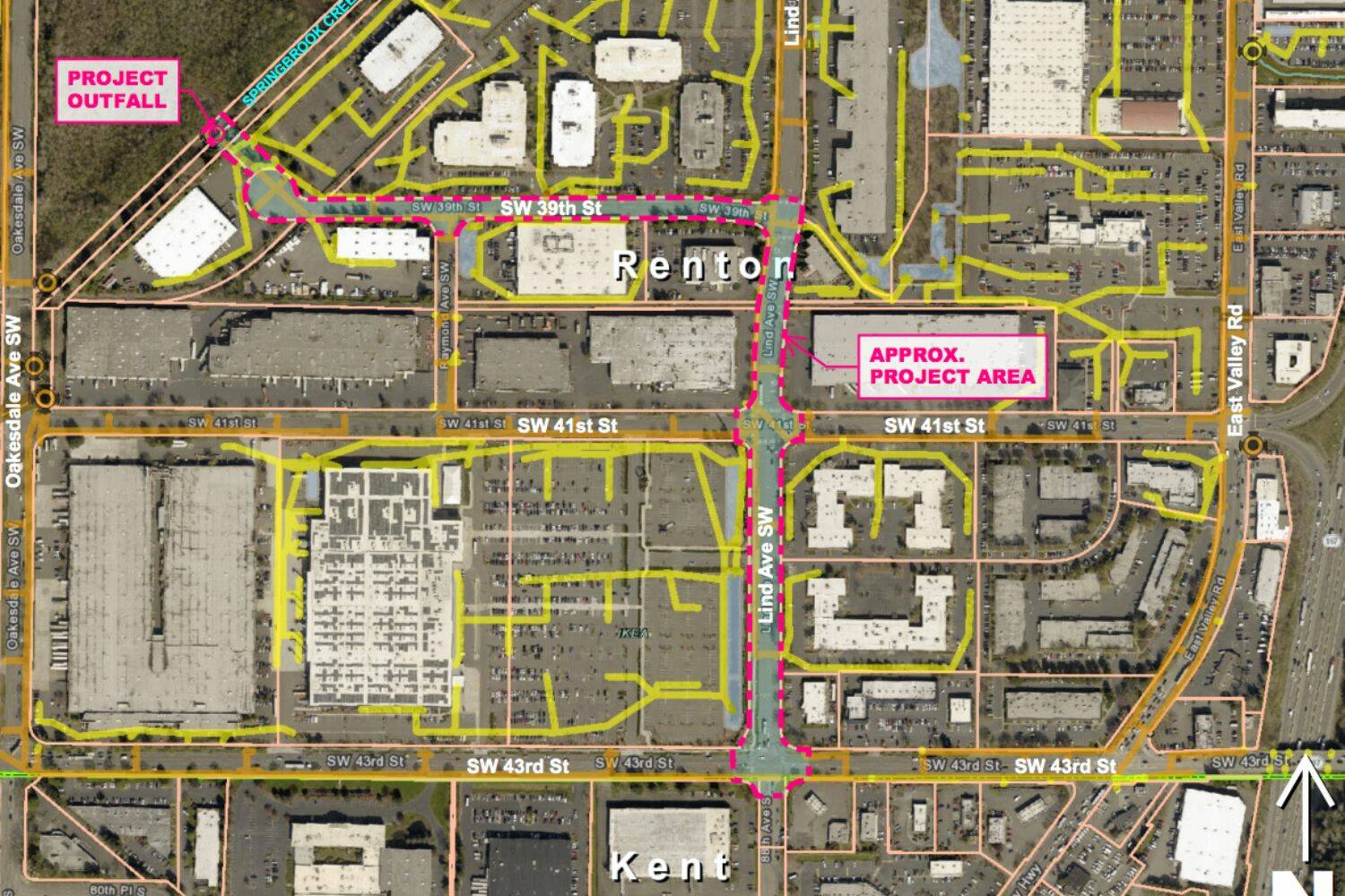 Project site map for Lind Avenue SW Storm System Improvement Project. (Screenshot from city documents)