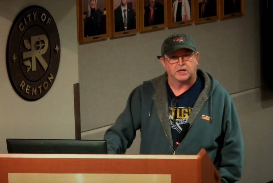 The Landing Gear Works founder and CEO Tom Anderson speaks to the Renton City Council on behalf of his company, asking for help. Courtesy image