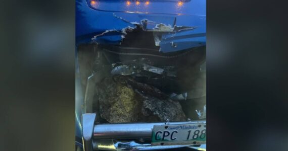 Debris falls from mountain onto Highway 1 near Three Valley Gap. (Skilled Truckers Canada)