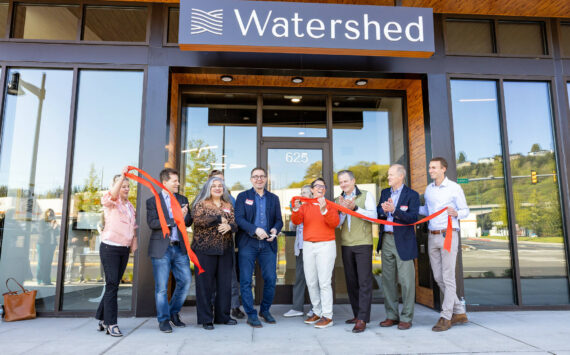 The ribbon-cutting ceremony for the Watershed Apartments took place April 18 with guest speakers and a tour of the facilities, which includes a fitness center, parcel room, rooftop lounge area and more. Courtesy image