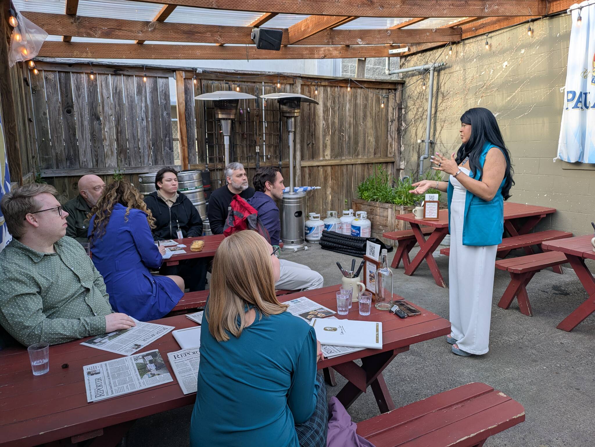 Fancy Vargas of Elevate PR was the guest speaker at the Renton Reporter Read All About It event April 29 at Berliner Pub. The next Read All About It event is scheduled for the last Tuesday in June. Photo by Bailey Jo Josie/Sound Publishing