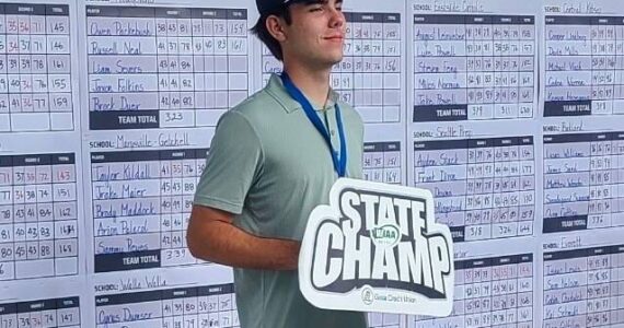 Calvin Cakarnis after winning the state individual title. Photo provided by Matthew Stuart.