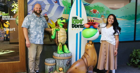 Owner Dr. Brian Dansie and Dr. Krisha Misa outside the office of The Kids’ Dentist Renton. Photo by Bailey Jo Josie/Sound Publishing.
