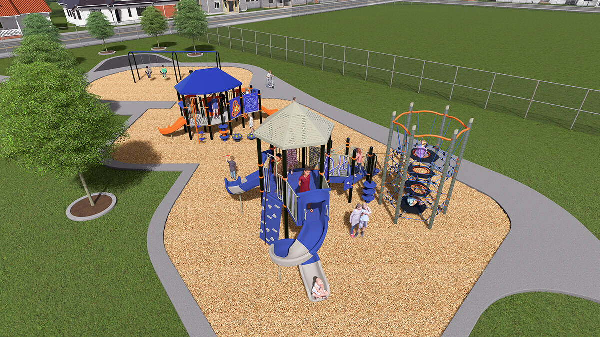 The rendering provided by Allplay Systems shows roughly what the park will look like once completed this fall. The colors scheme will be different in the final product. Photo provided by the city of Renton
