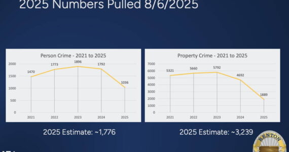 Crime trends presented to the Renton City Council Public Safety Committee. Screenshot.