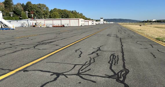 Taxiway Alpha is more than 20 years old and has many sealed cracks from years of repair. Photo provided by Manny Cruz
