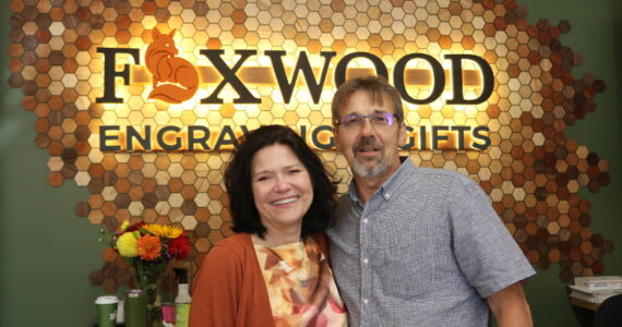Owner Joanna Lis and her husband Krystof of Foxwood Engraving. Photo by Bailey Jo Josie/Sound Publishing.