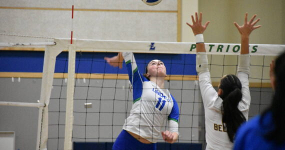 Julianne Lee goes for the kill against Bellevue. Ben Ray / The Reporter