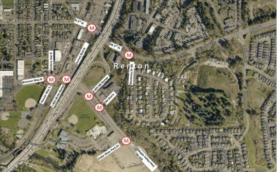 The Ms on the map mark the traffic lights that will be upgraded to be incorporated into the SCOOT system. Photo provided by the city of Renton