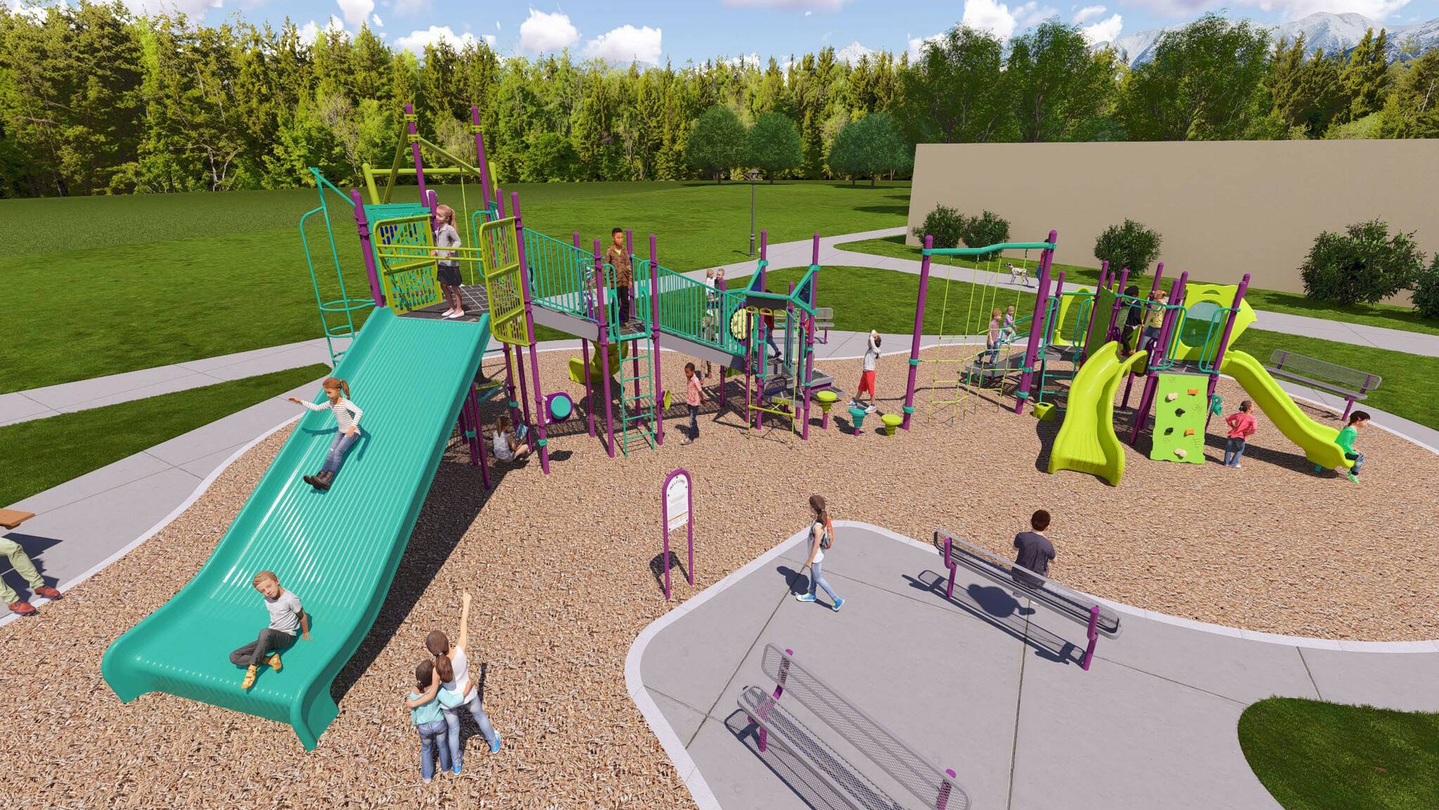 The new playground design, created by Northwest Playground Equipment, will be built at Highlands Park next spring. Photo provided by the city of Renton