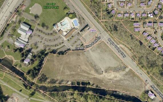 The map outlines the 12.5-acre property that will add to the Cedar River Park. Photo provided by the city of Renton