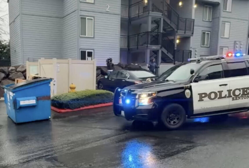 <p>The car that rammed police. Screenshot of RPD video.</p>