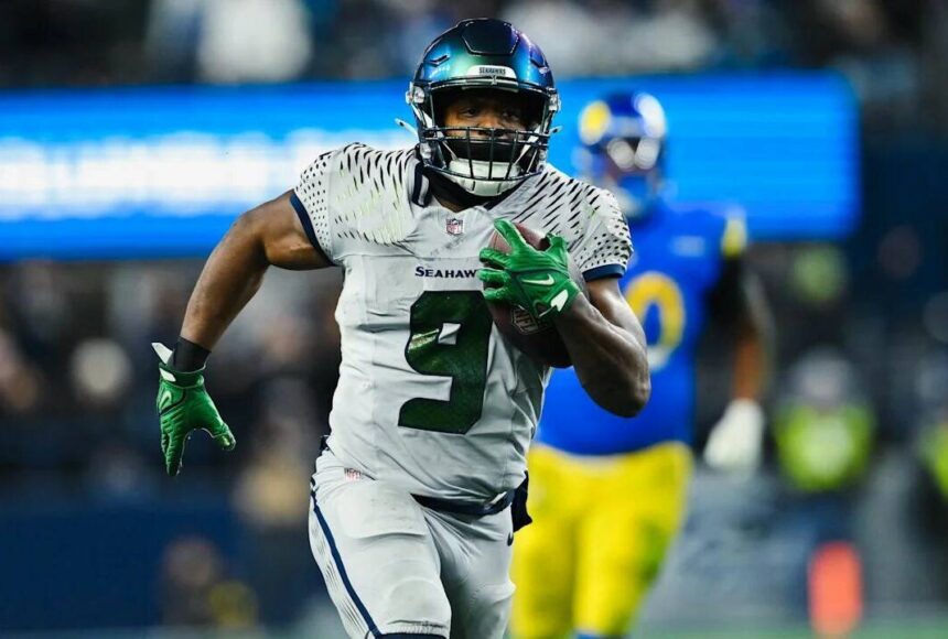 <p>Seattle Seahawks running back Kenneth Walker III sprints toward the end zone against the Los Angeles Rams on Thursday, Dec. 18, at Lumen Field in Seattle. (Photo courtesy of the Seattle Seahawks)</p>