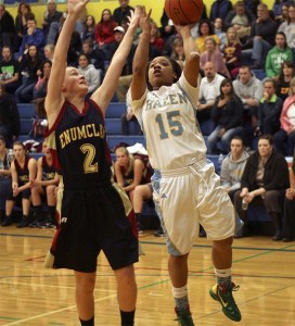 Hazen's Airashay Rogers puts up a shot against Enumclaw Feb. 11.