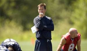 Seahawks head coach Jim Mora at an OTA this spring.