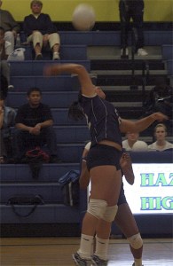 Lindbergh’s Melissa Peltier hits a ball over the net during an Oct. 6 win at Hazen.