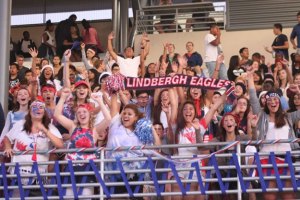 Lindbergh fans celebrate during the Eagles' home-opener Sept. 5 at Renton Memorial Stadium.