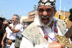 A Seafair pirate growls at the crowd