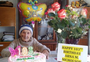 Renton resident Arna Waag Nicholson celebrated her 103rd birthday on Sunday.
