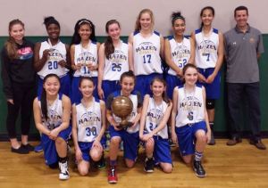 The state champion Hazen Select seventh-grade girls basketball team.