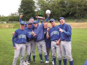 Liberty seniors stand with the state championship trophy after beating West Valley 7-4 to take the 3A state title in 2003. Front row left to right: Casey Bishop