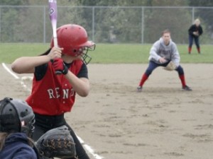 Renton's Sable Moton at bat against Lindbergh Monday. Moton scored one of Renton's two runs in the inning.