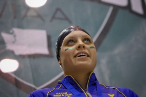 Hazen's Lauren Kaufman after winning state titles in the 100 and 50 free at the 3A state meet last fall.